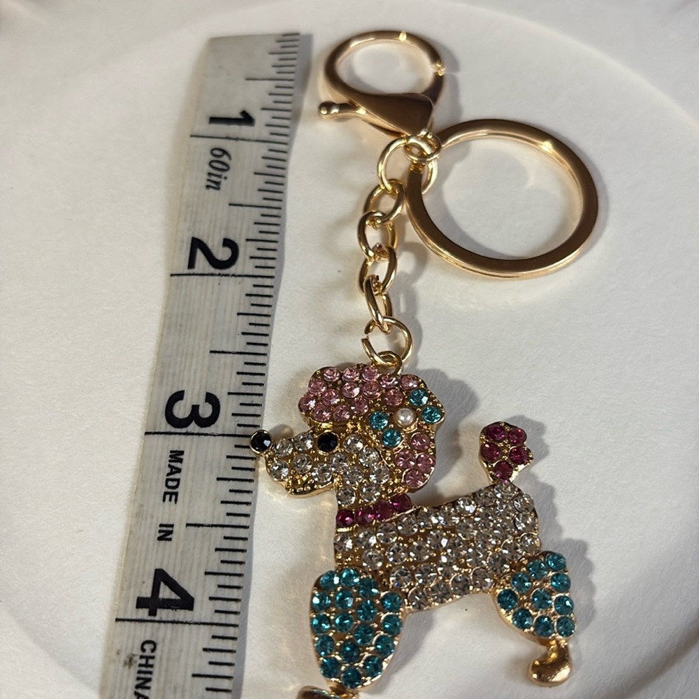 Sparkling poodle dog Keychain with blue pink Accents - Picture 4 of 5